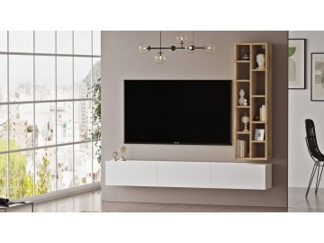 AMARIUS závěsná TV skříňka s regálem, barva dub Left + bílá