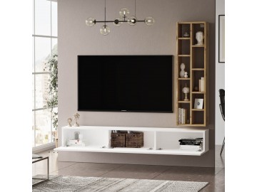 AMARIUS závěsná TV skříňka s regálem, barva dub Left + bílá