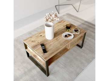 AFTON stylový konferenční stolek, barva borovice/černý kov