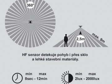 Ecolite Stropní přisazené svítidlo s čidlem W122-BI Stropní svítidlo HECTOR, b