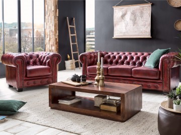 Křeslo Chesterfield Classic 1 kůže bordó