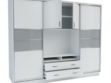 Šatní skříň VERSAL 270/220 bílá/šedý/bílý lesk