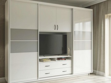 Šatní skříň VERSAL 270/220 bílá/šedý/bílý lesk