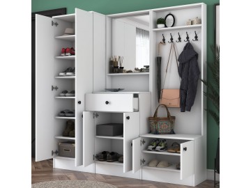 TORTONA předsíňová stěna se zrcadlem, bílá
