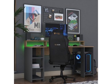SELVINO psací stůl s kontejnerem na PC, ořech/antracit