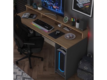 SELVINO psací stůl s kontejnerem na PC, ořech/antracit