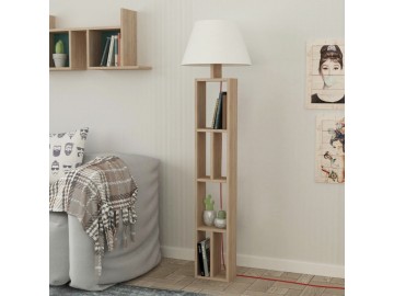 Stojací lampa s regálem GORNIO, barva dub/bílá