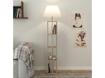 Stojací lampa s regálem GORNIO, barva dub/bílá