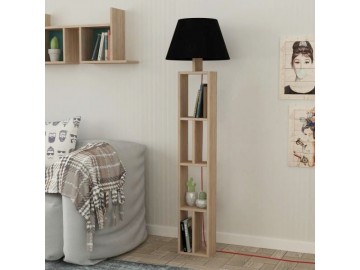 Stojací lampa s regálem GORNIO, barva dub/černá