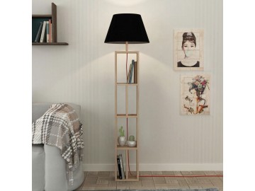 Stojací lampa s regálem GORNIO, barva dub/černá