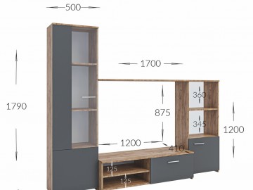 Obývací stěna JUKA šedý grafit/dub craft tabaco