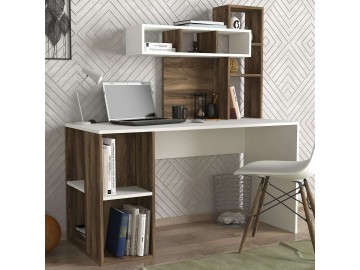 ZAKIMI designový psací stůl, bílá/ořech