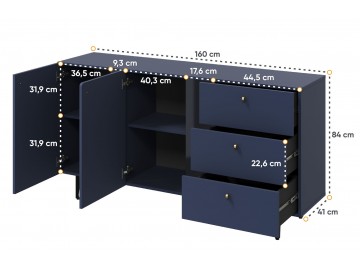 Komoda 2D3S KARLINO (CS-02), barva tmavě modrá
