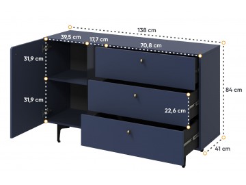 Komoda 1D3S KARLINO (CS-04), barva tmavě modrá