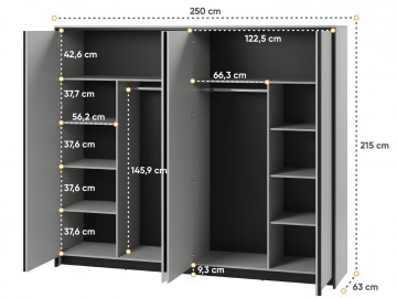 Šatní skříň 4D s LED SAVONA barva šedá/černá