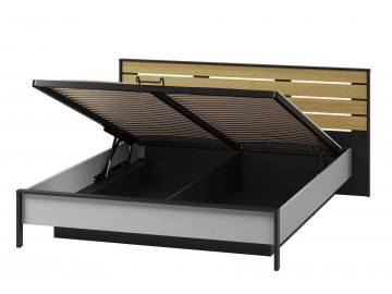 Postel s ÚP a LED 160, barva šedá/černá/dub