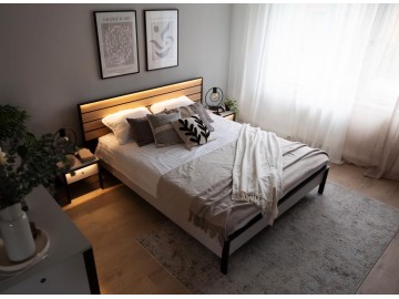 Postel s ÚP a LED 160, barva šedá/černá/dub