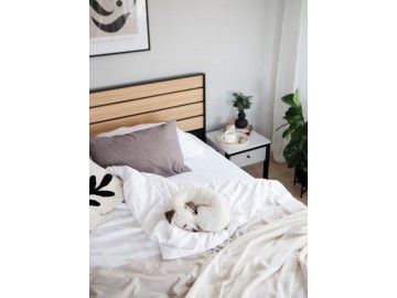 Postel s ÚP a LED 160, barva šedá/černá/dub