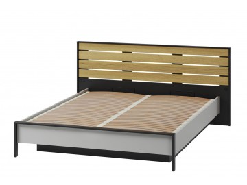 Postel s ÚP a LED 160, barva šedá/černá/dub