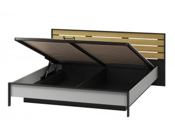 Postel s ÚP a LED 180, barva šedá/černá/dub