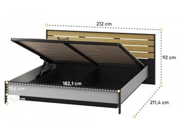 Postel s ÚP a LED 180, barva šedá/černá/dub