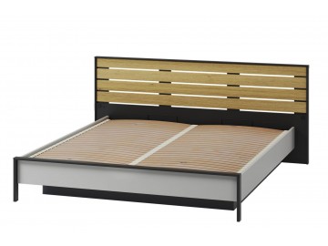 Postel s ÚP a LED 180, barva šedá/černá/dub