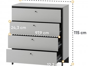 Komoda 4S s LED SAVONA barva šedá/černá