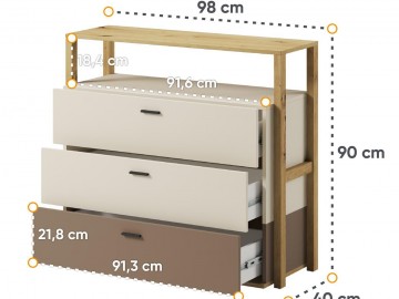 Komoda se 3 zásuvkami LIMERA barva dub artisan/béžová/lanýž