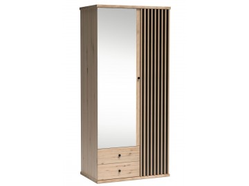 Šatní skříň se zrcadlem 100, barva dub artisan/černá