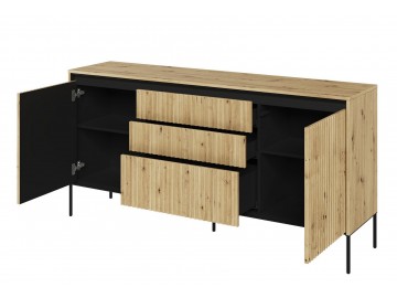 Komoda 2D3S s LED IPOLIS dub artisan/černá