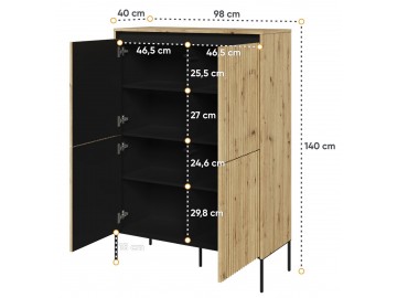 Komoda 4D s LED IPOLIS dub artisan/černá
