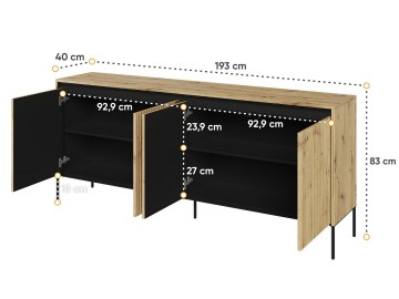 Komoda 4D nizká s LED IPOLIS dub artisan/černá