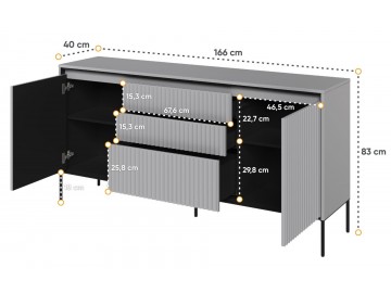 Komoda 2D3S s LED IPOLIS šedá/černá
