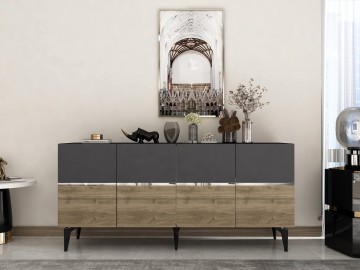 GAKONA komoda na nožičkách, antracit / ořech / stříbrná