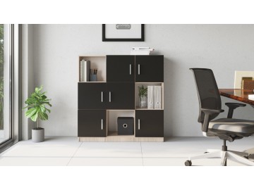 ZYRIE office skříňka, dub/černá